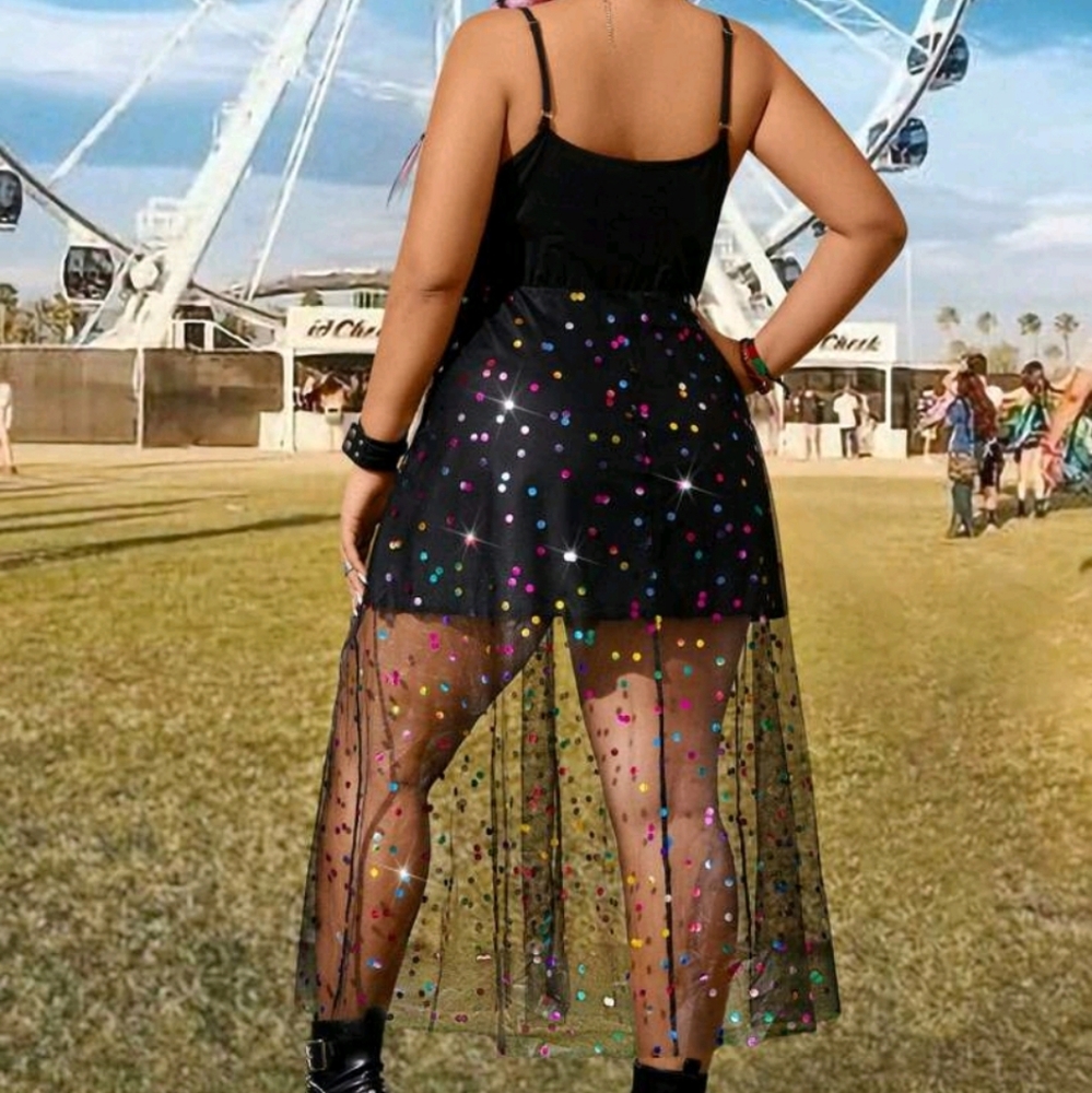Black And Rainbow Sequin Mesh Party Dress - Picture 2 of 14